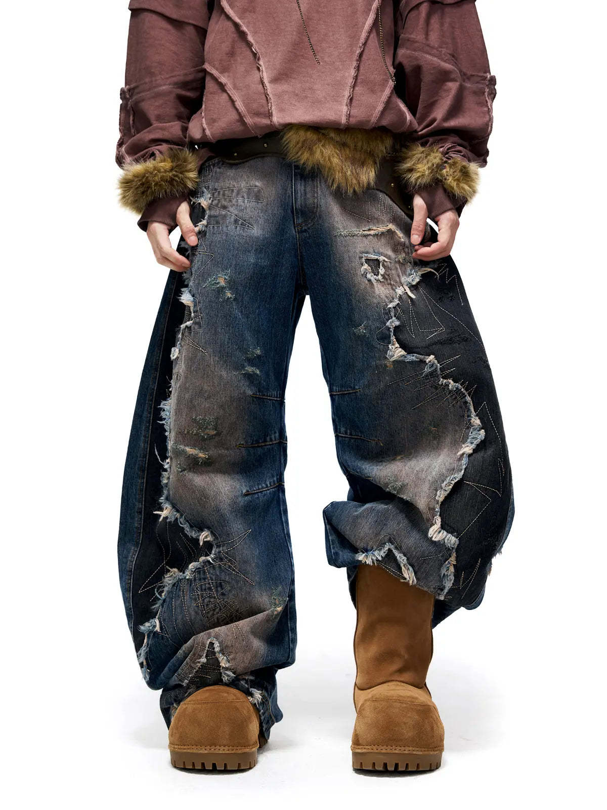 Curved Blade Denim Jeans-IYAMIUIO