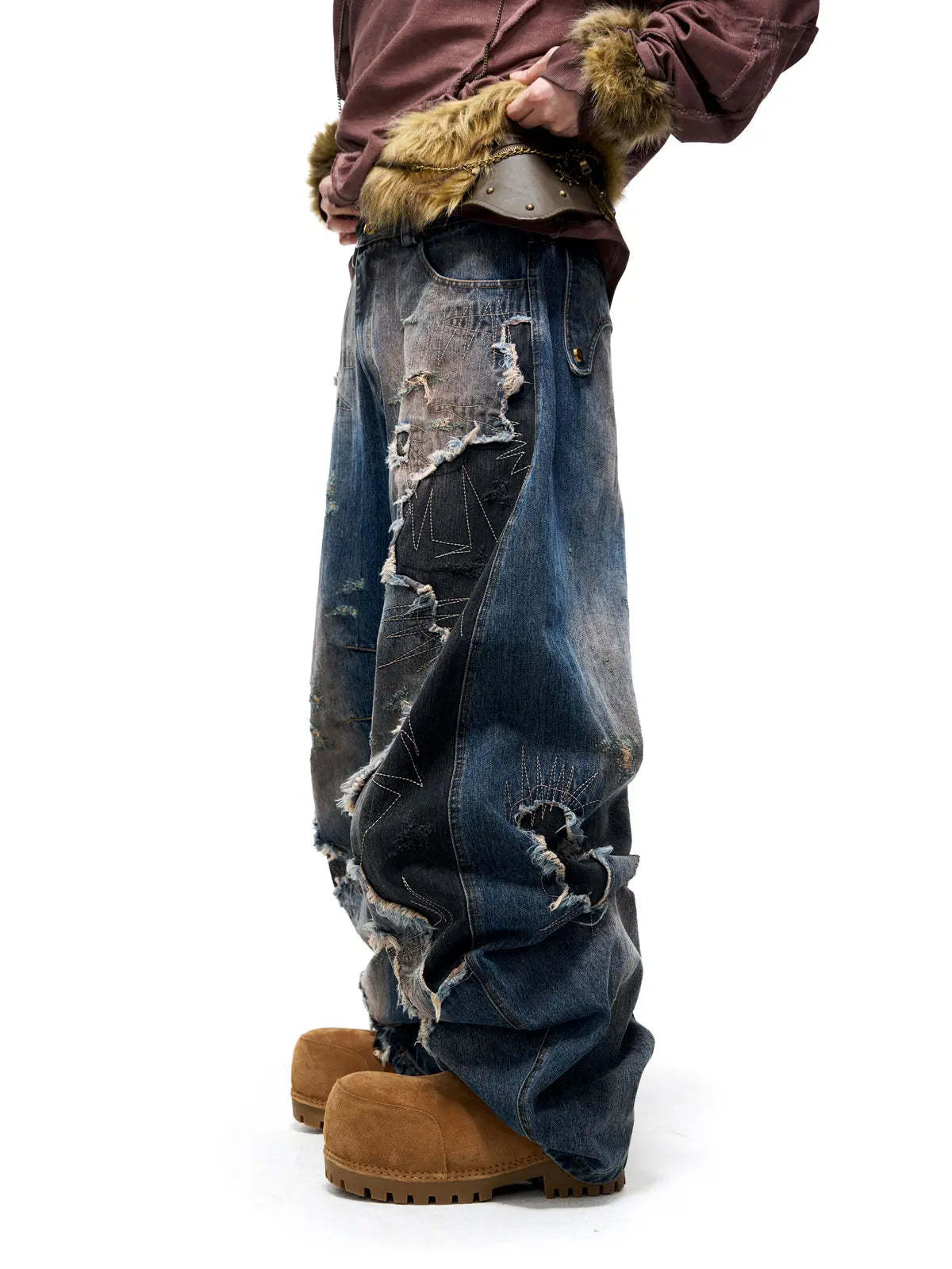 Curved Blade Denim Jeans-IYAMIUIO