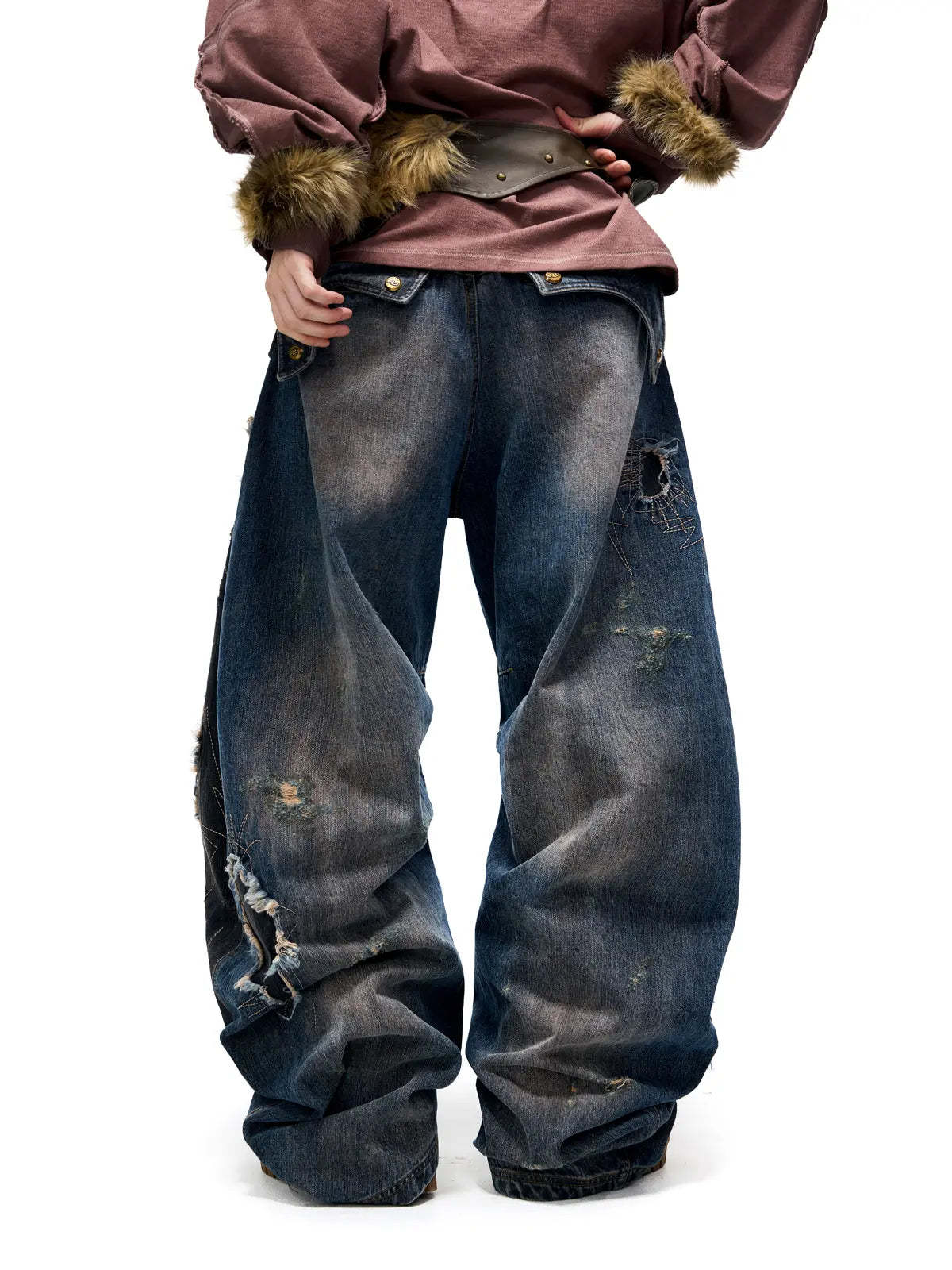 Curved Blade Denim Jeans-IYAMIUIO