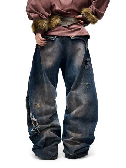 Curved Blade Denim Jeans-IYAMIUIO