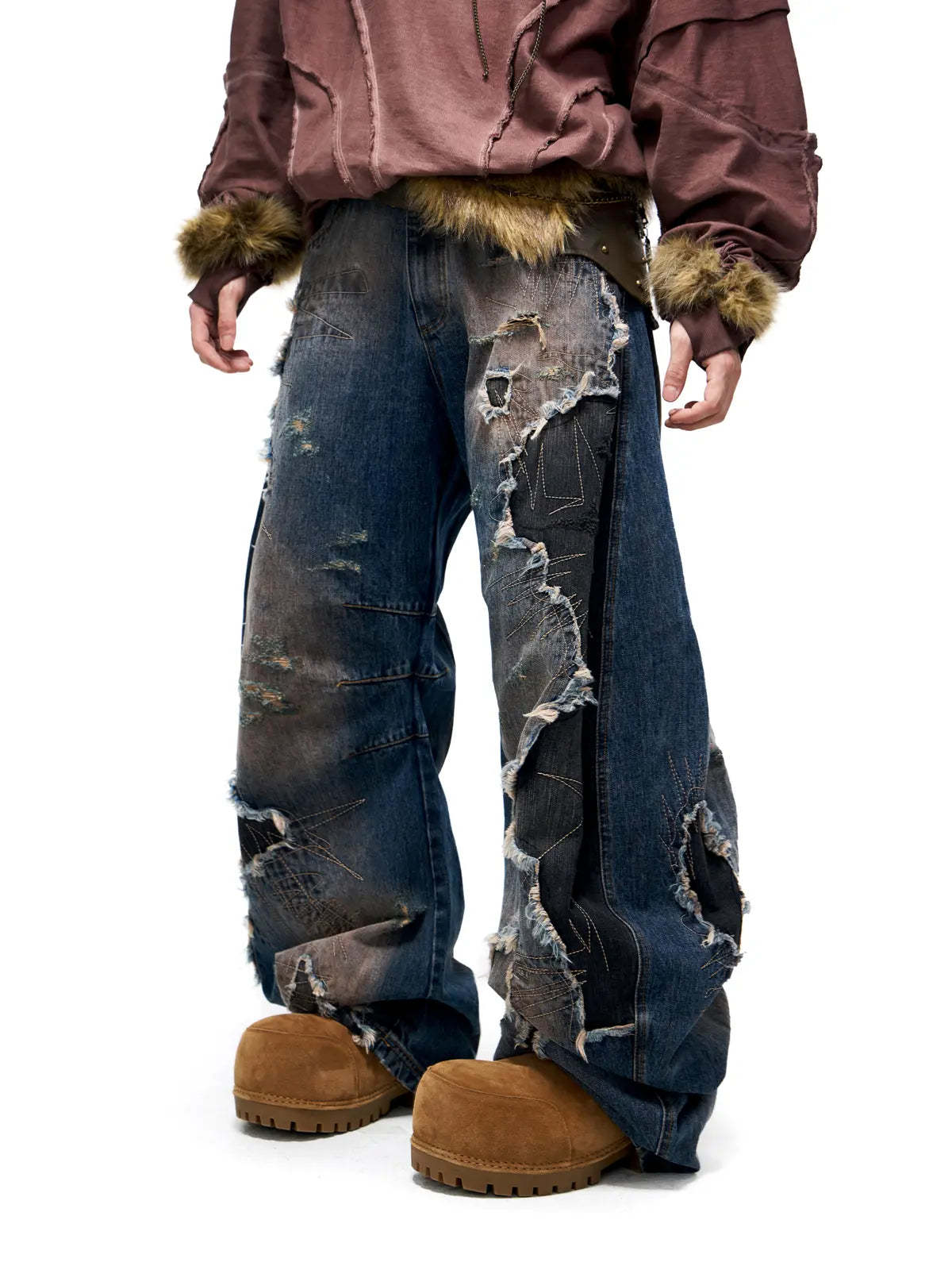 Curved Blade Denim Jeans-IYAMIUIO