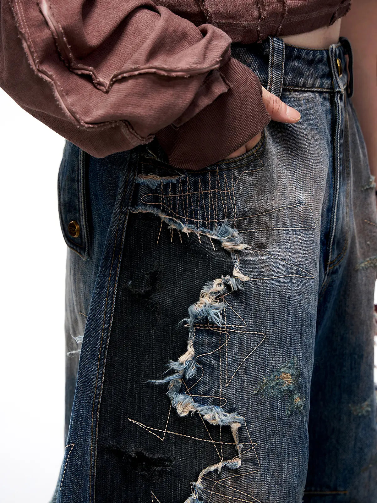 Curved Blade Denim Jeans-IYAMIUIO