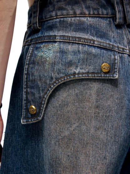 Curved Blade Denim Jeans-IYAMIUIO