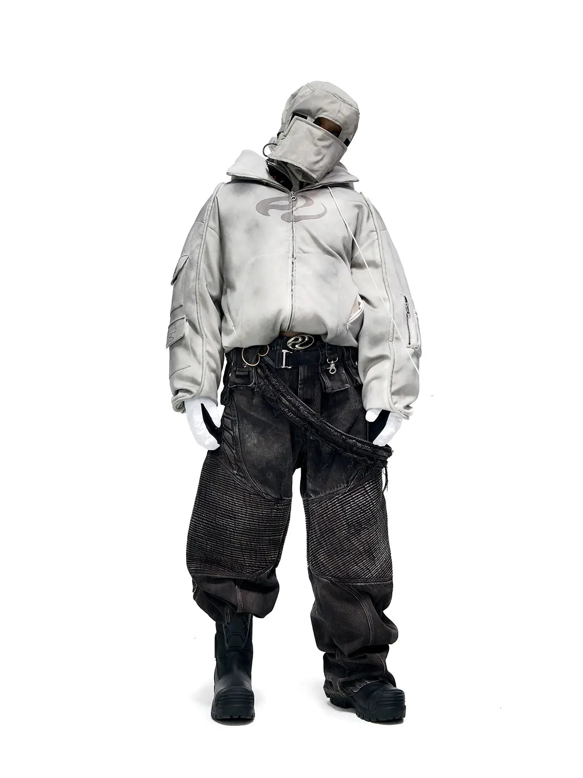 Temperature-Reactive Curved Jeans with Bag Set-IYAMIUIO