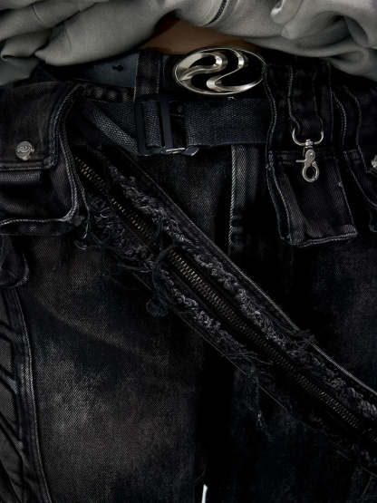 Temperature-Reactive Curved Jeans with Bag Set-IYAMIUIO