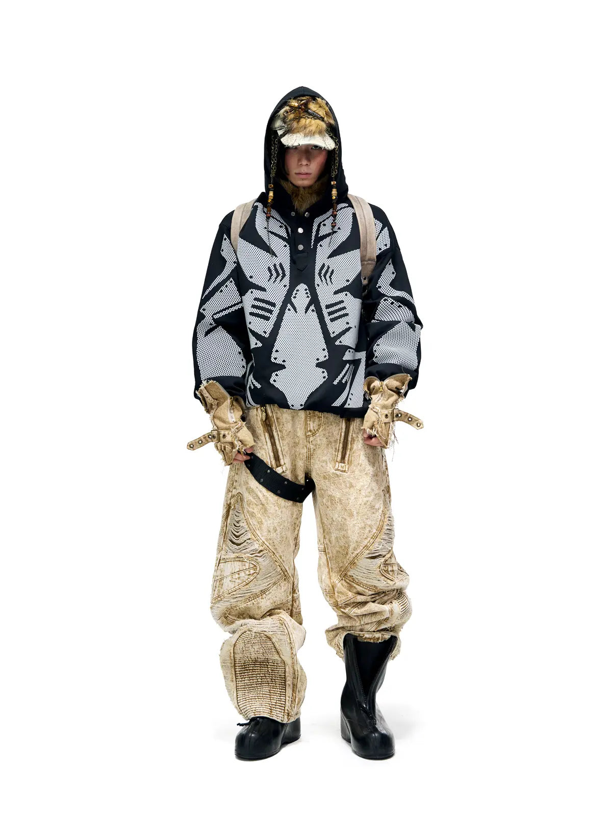 Distroyed Apricot Baggy Jeans-IYAMIUIO