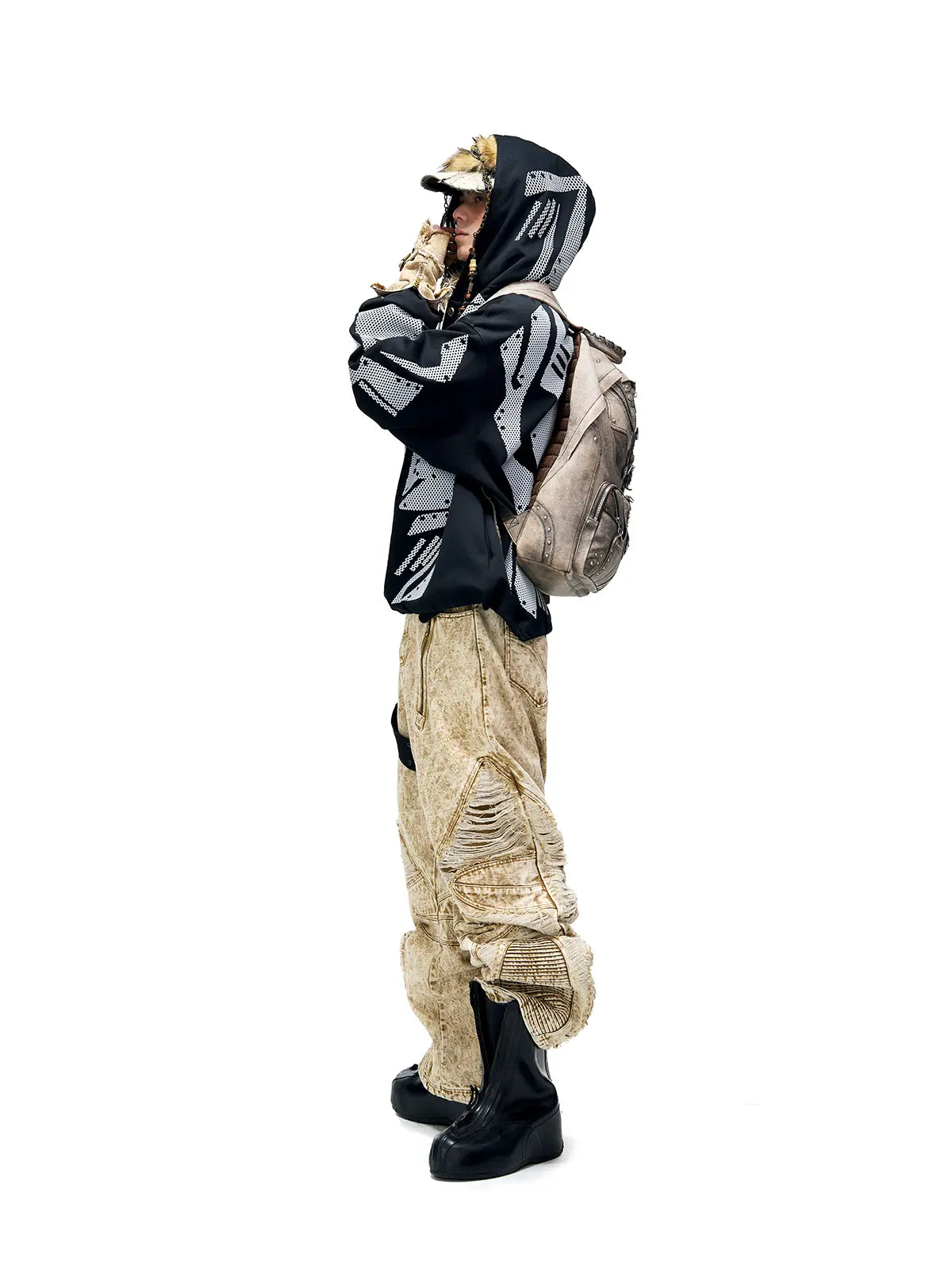 Distroyed Apricot Baggy Jeans-IYAMIUIO