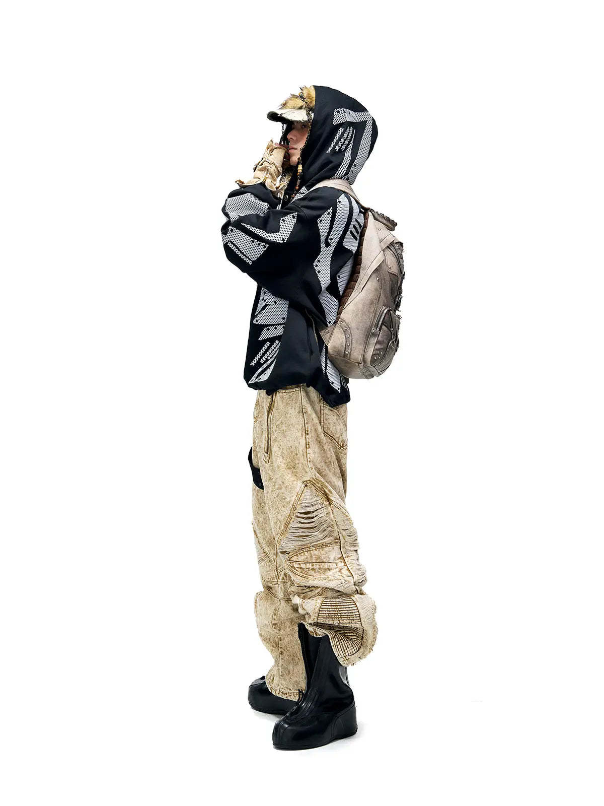 Distroyed Apricot Baggy Jeans-IYAMIUIO