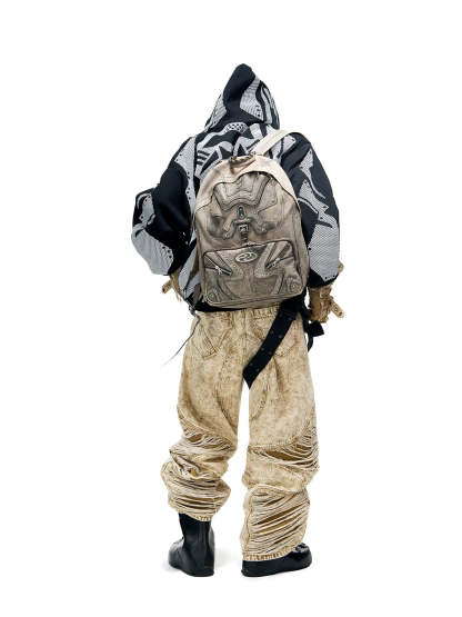 Distroyed Apricot Baggy Jeans-IYAMIUIO