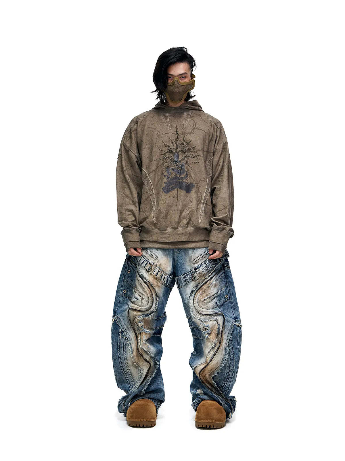 Vintage Sun Totem Distressed Hoodies-IYAMIUIO