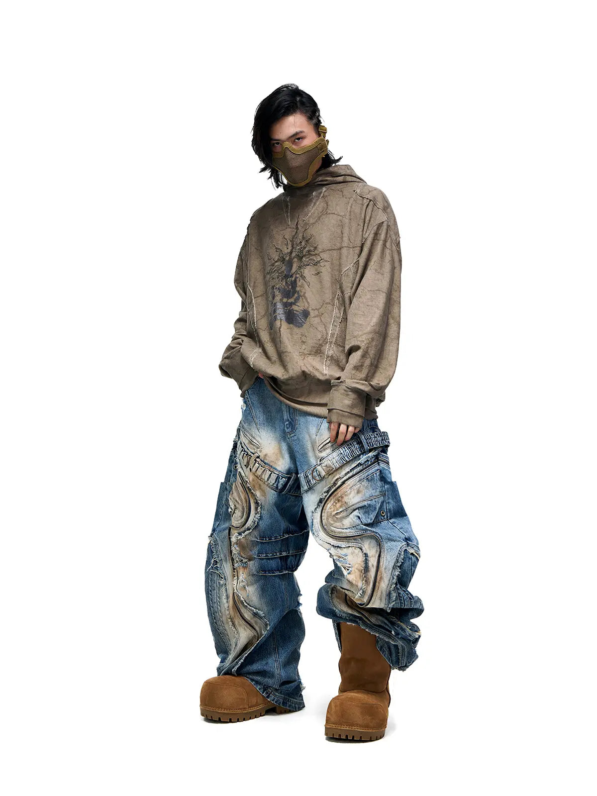 Vintage Sun Totem Distressed Hoodies-IYAMIUIO