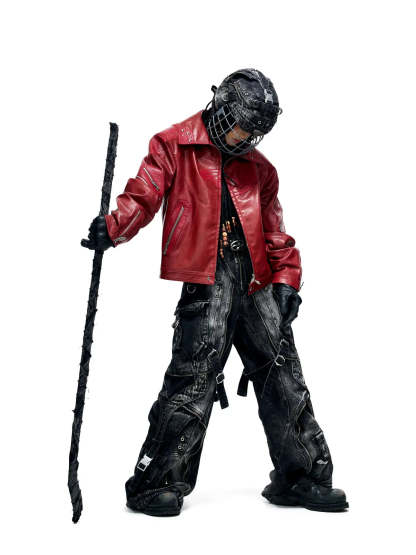 A-Line Baggy Jeans with Hardware Details-IYAMIUIO