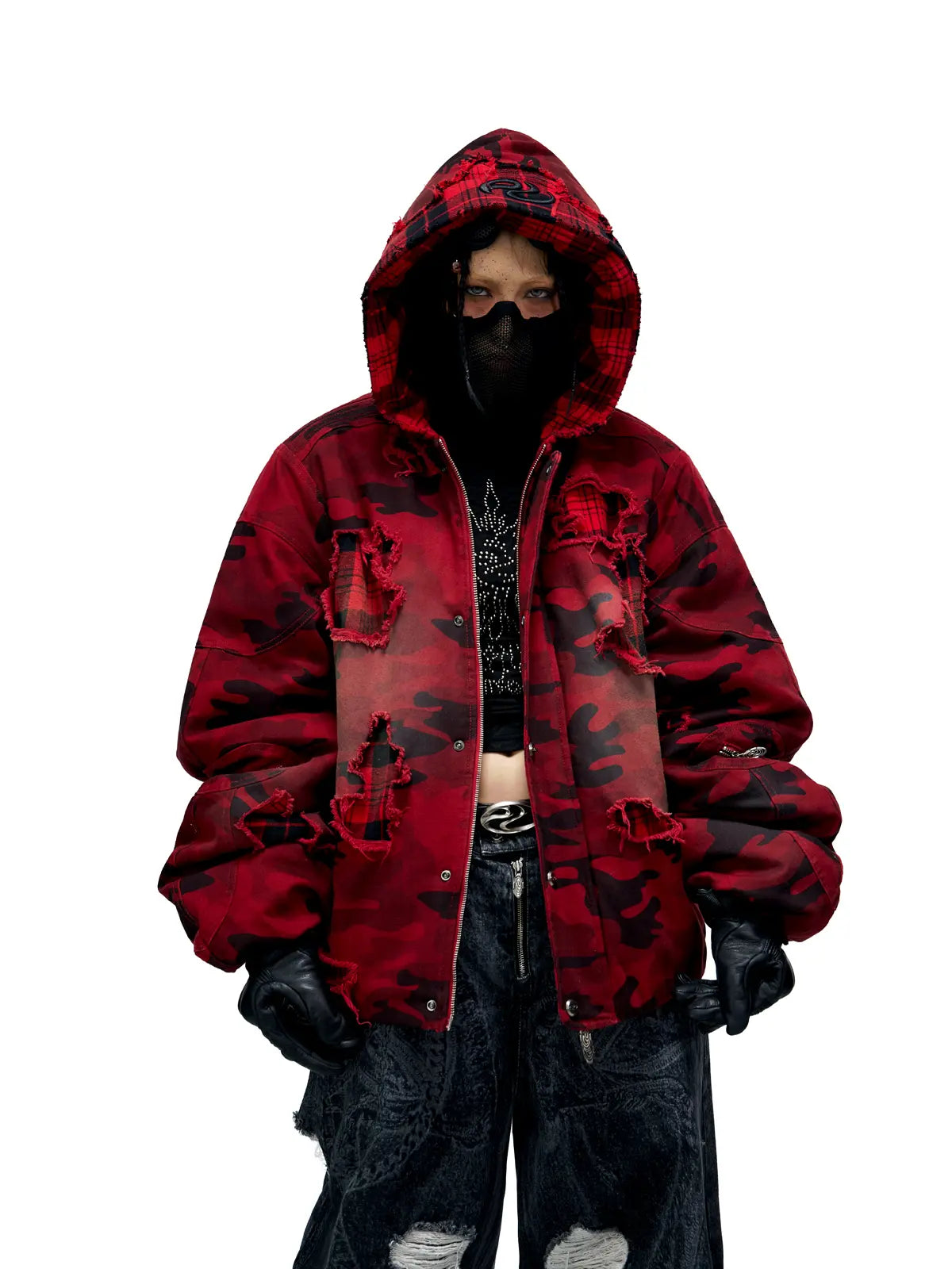 Red Camo Hoodie  Cotton Jacket-IYAMIUIO