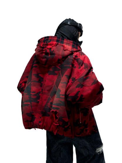 Red Camo Hoodie  Cotton Jacket-IYAMIUIO