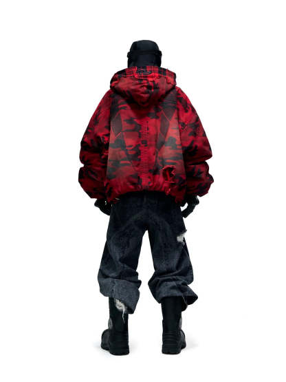 Red Camo Hoodie  Cotton Jacket-IYAMIUIO