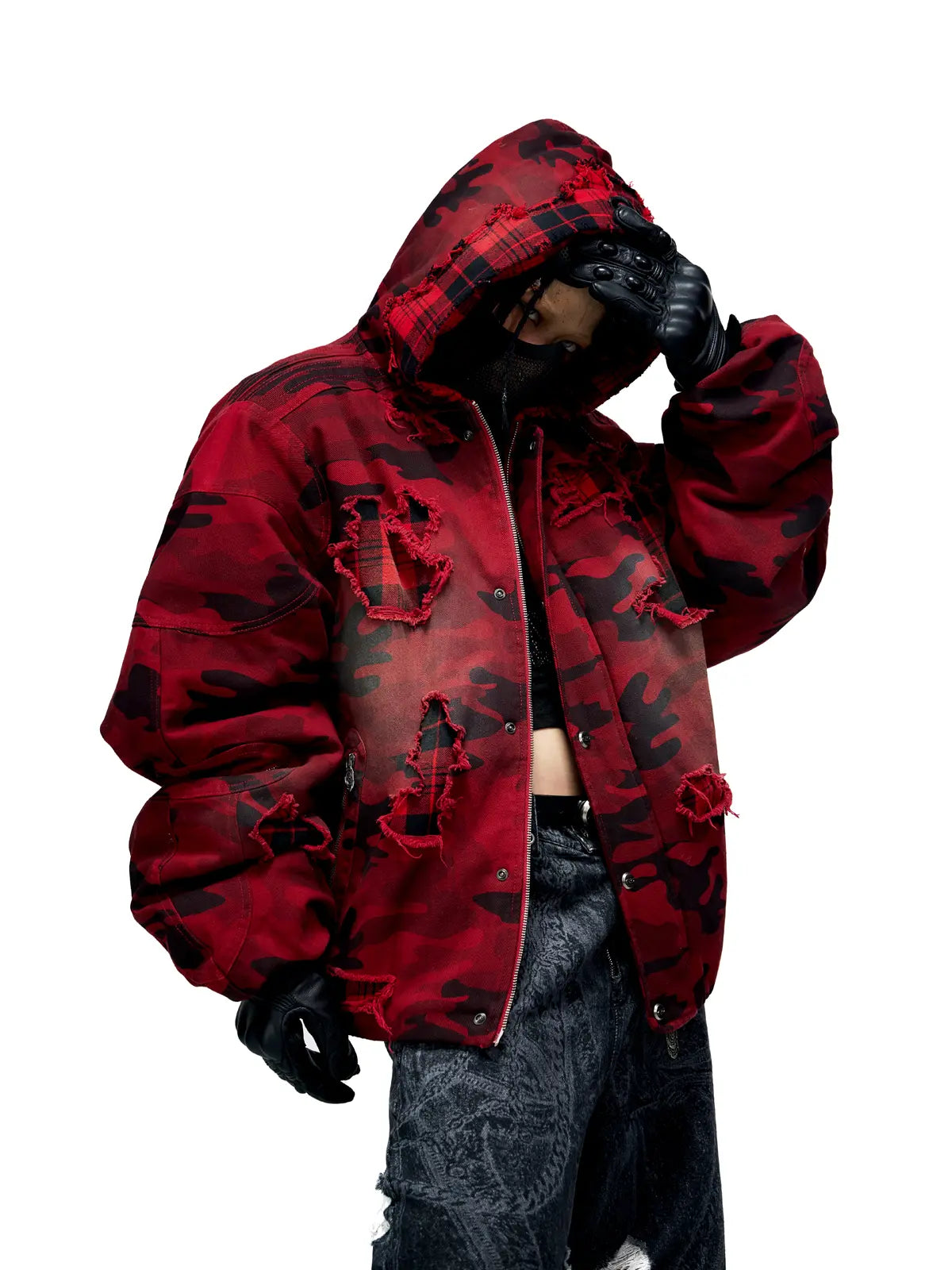 Red Camo Hoodie  Cotton Jacket-IYAMIUIO