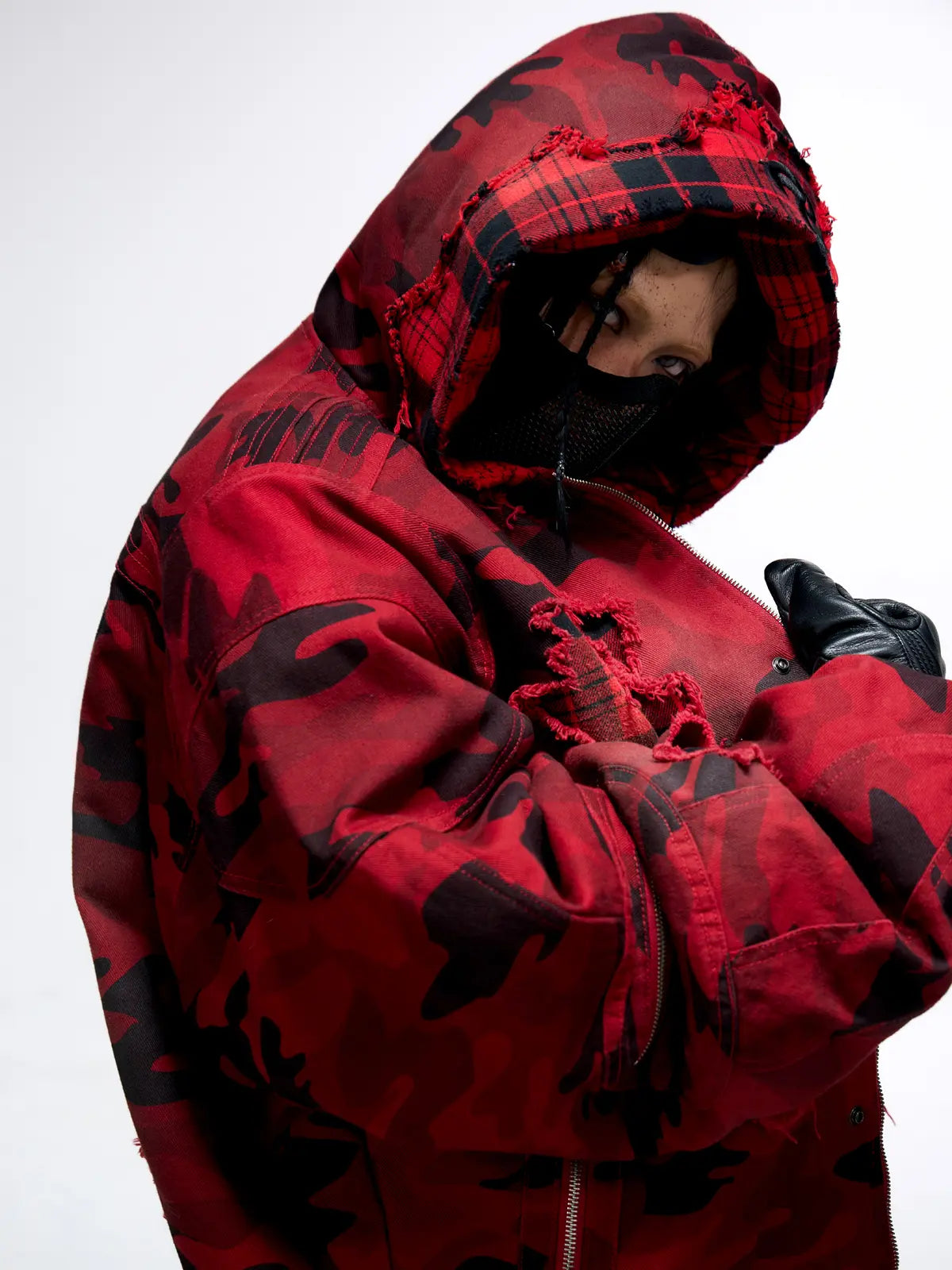Red Camo Hoodie  Cotton Jacket-IYAMIUIO