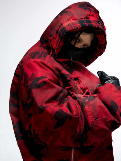 Red Camo Hoodie  Cotton Jacket-IYAMIUIO