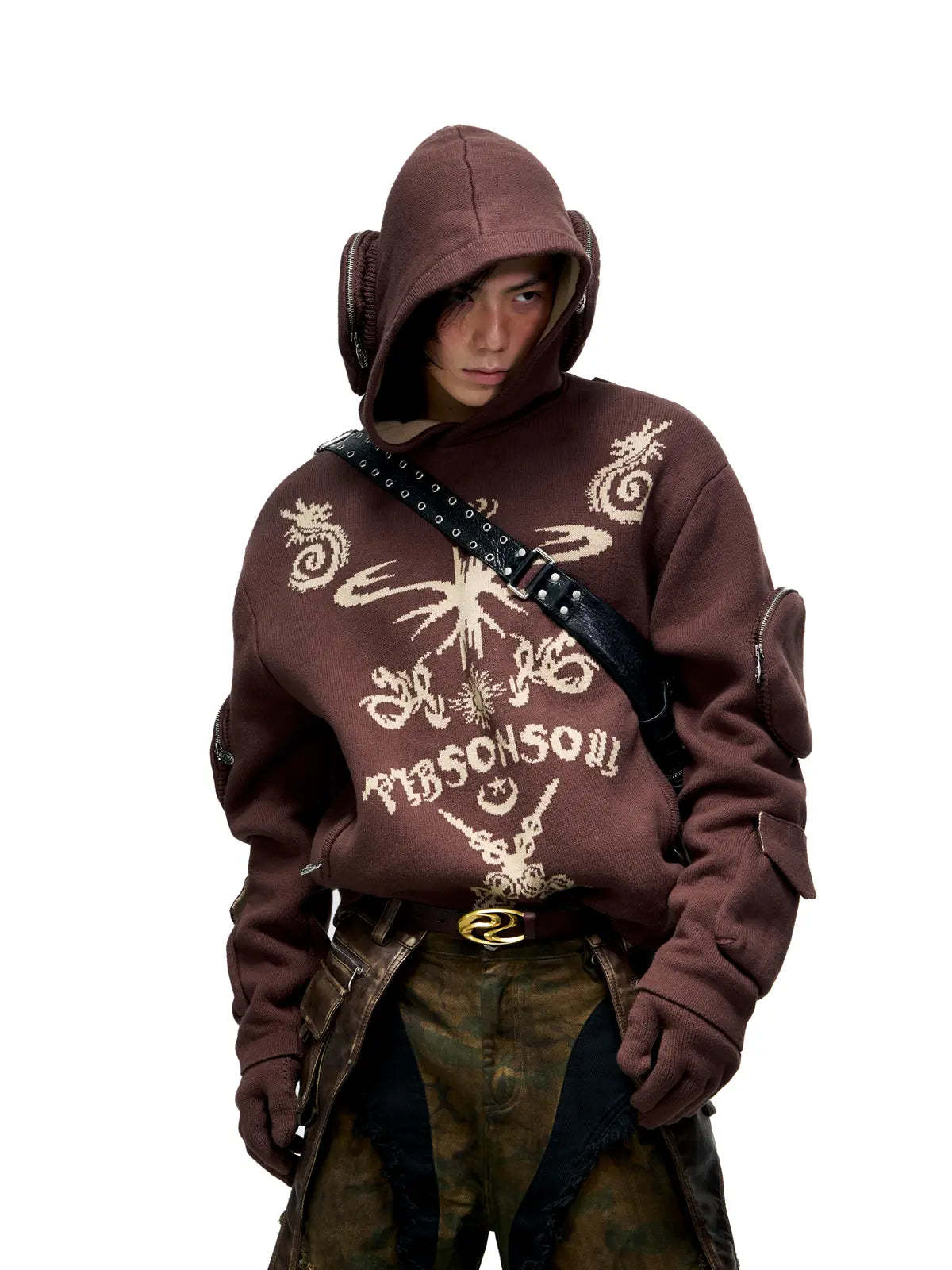 Totem Hoodie Sweater with Face Mask-IYAMIUIO