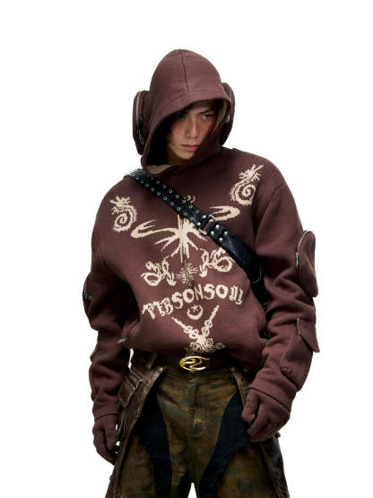 Totem Hoodie Sweater with Face Mask-IYAMIUIO