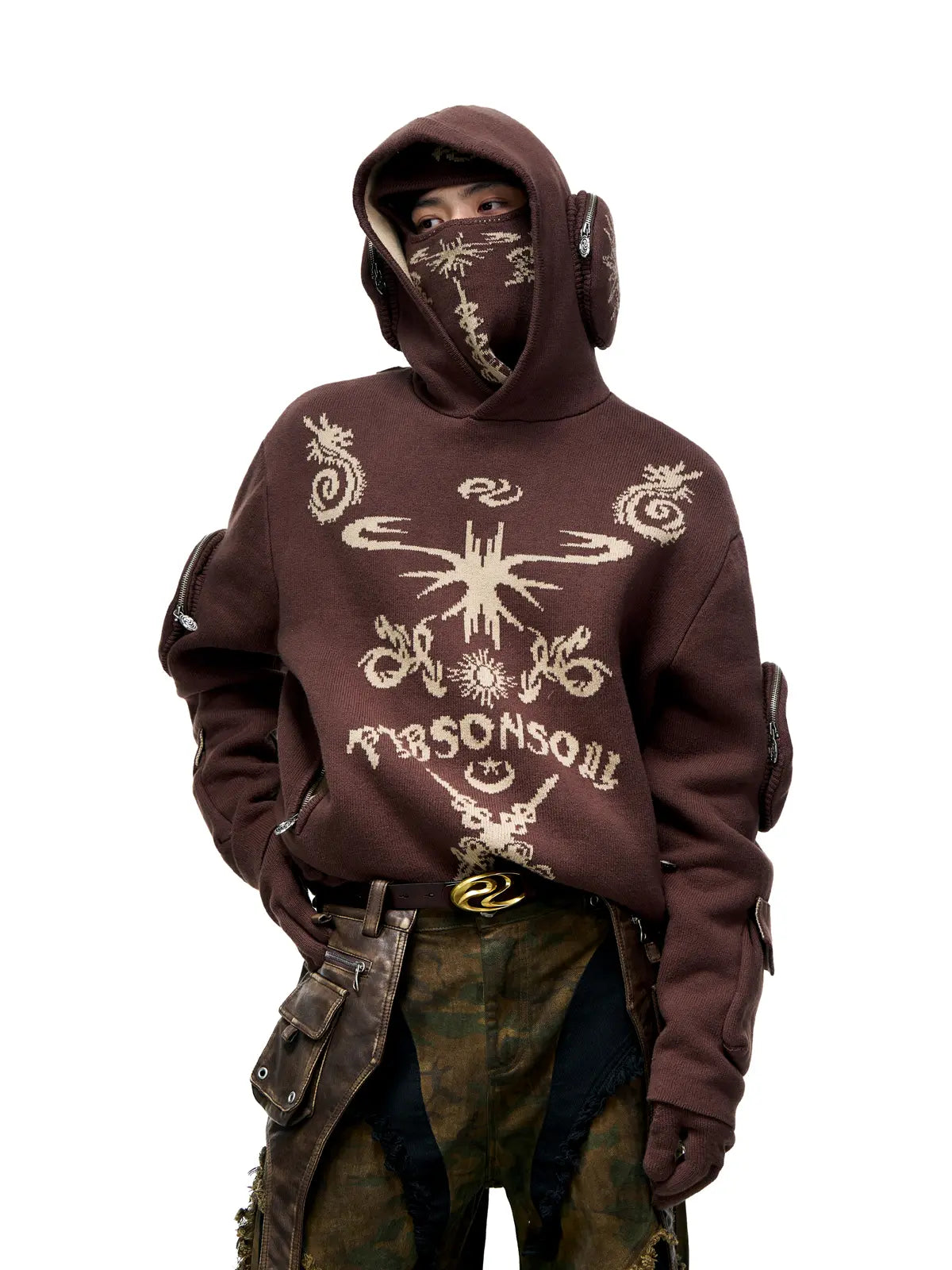 Totem Hoodie Sweater with Face Mask-IYAMIUIO