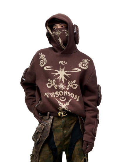 Totem Hoodie Sweater with Face Mask-IYAMIUIO