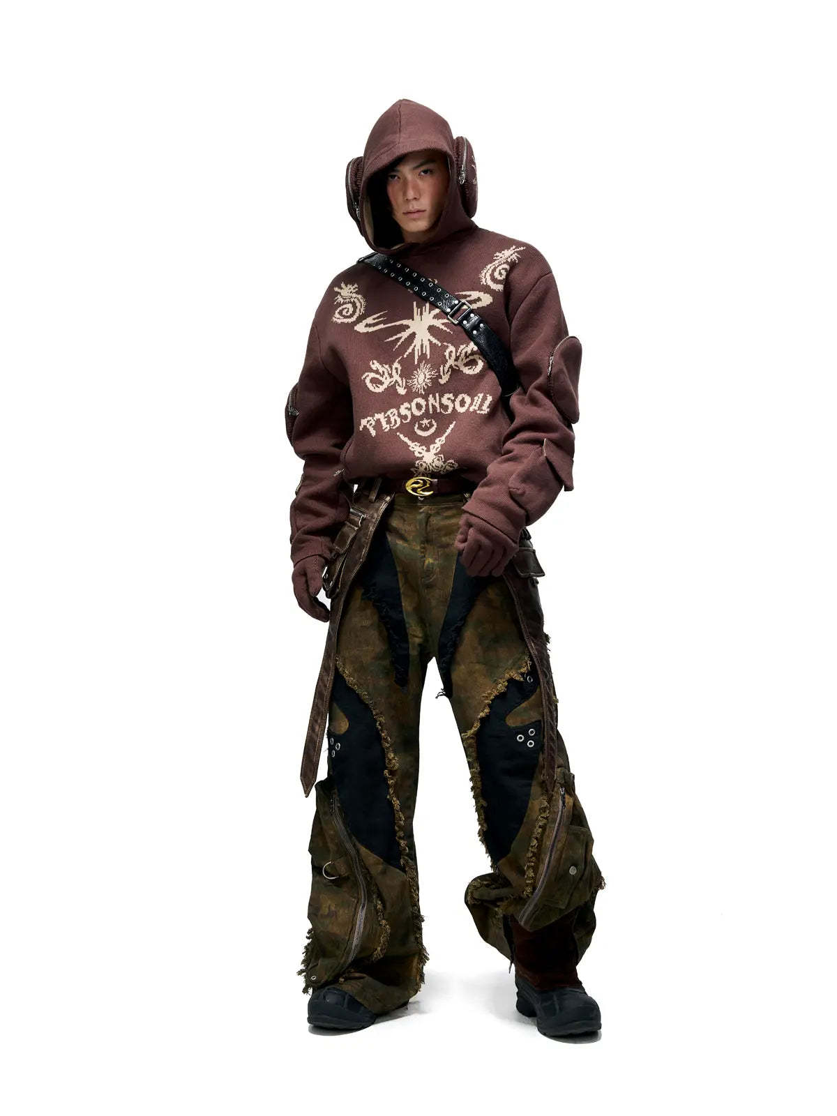 Totem Hoodie Sweater with Face Mask-IYAMIUIO