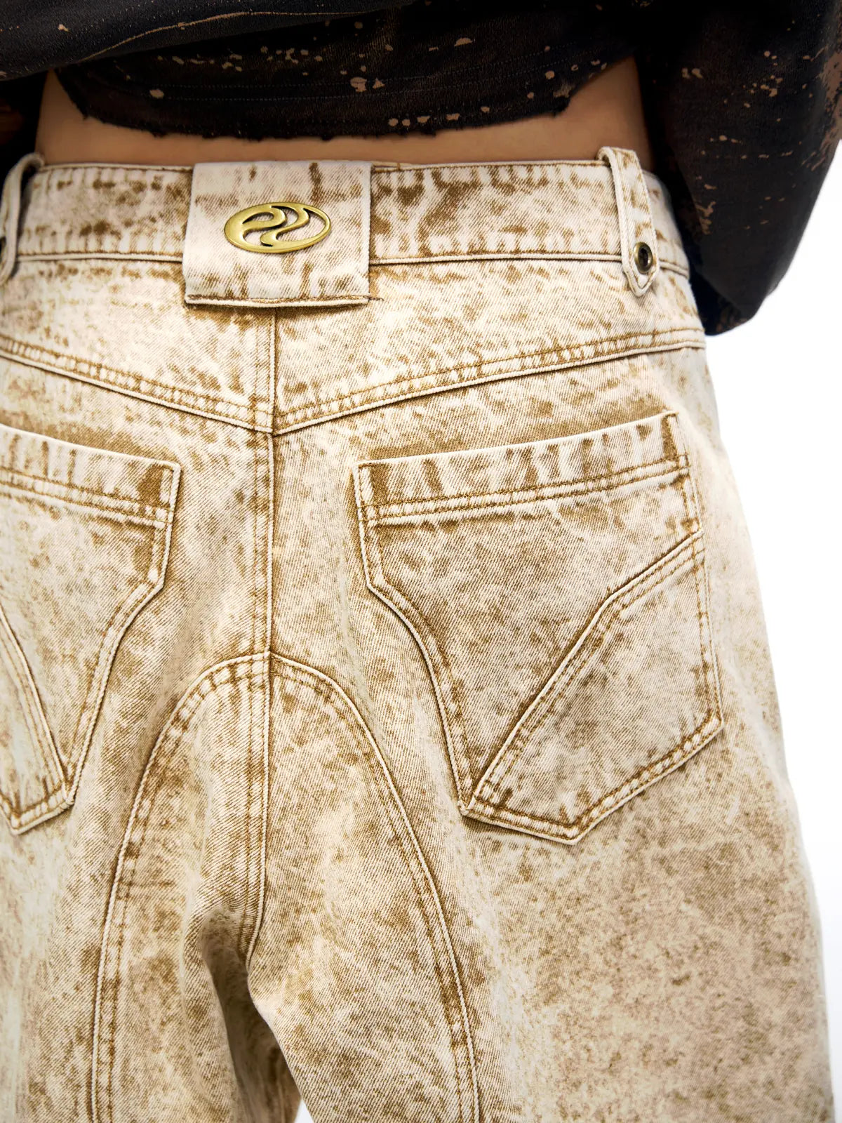 Distroyed Apricot Baggy Jeans-IYAMIUIO