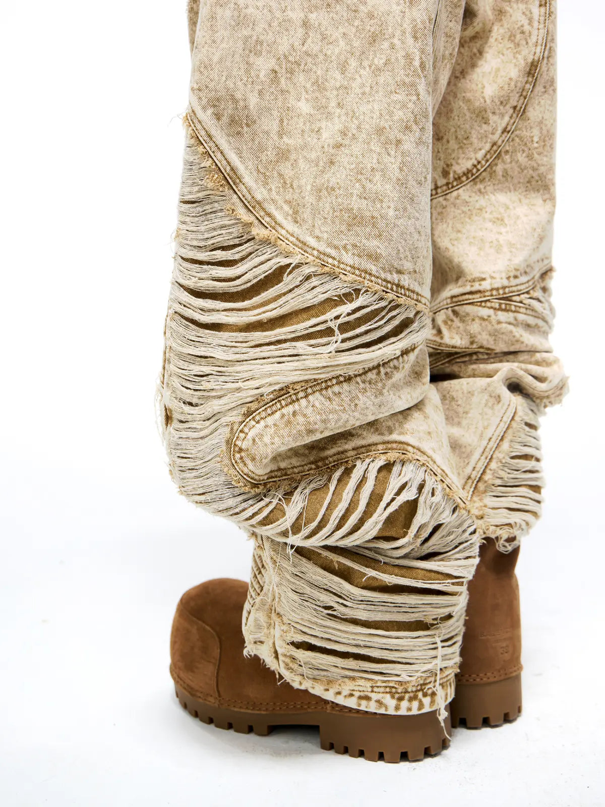 Distroyed Apricot Baggy Jeans-IYAMIUIO