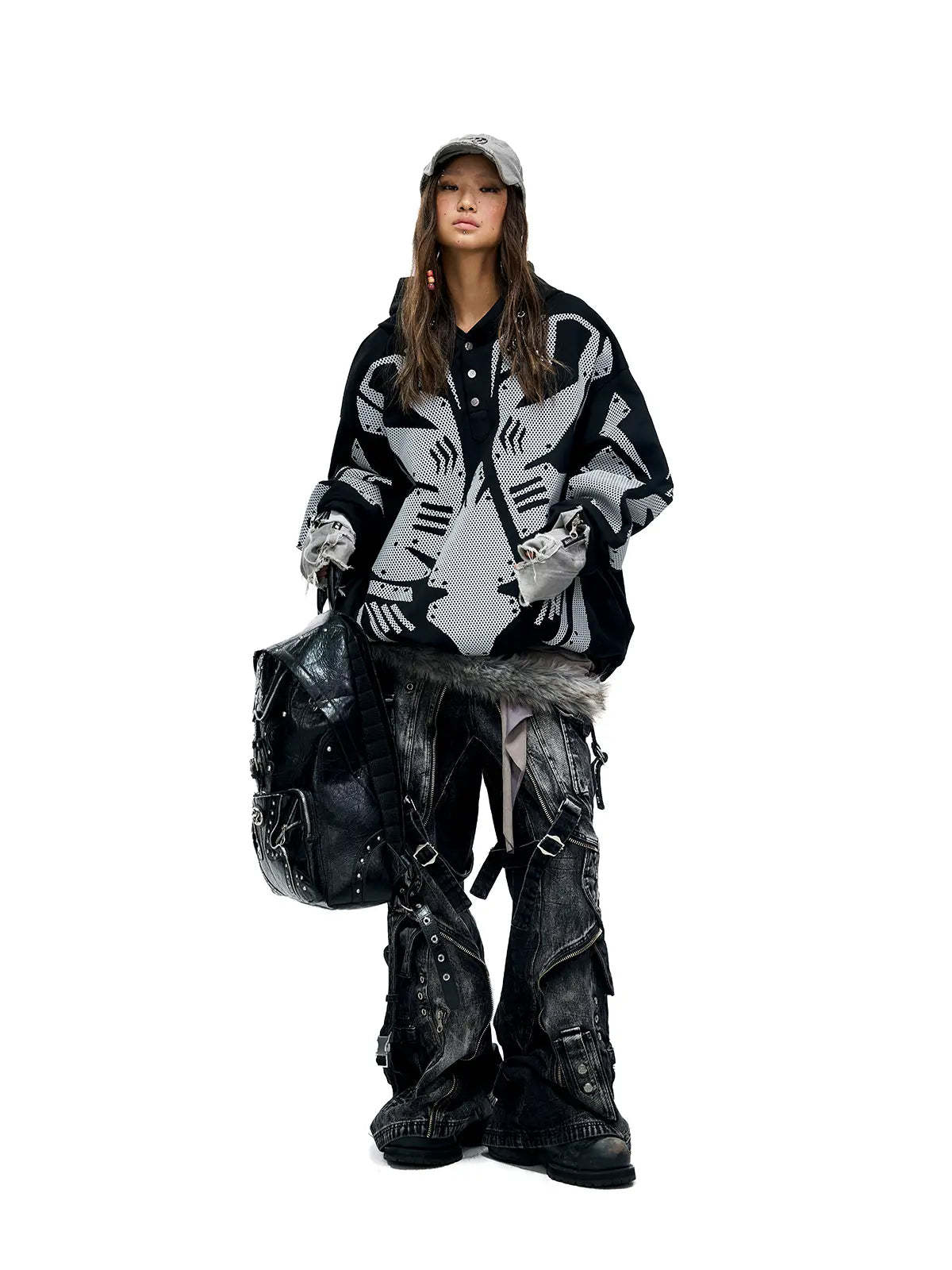 A-Line Baggy Jeans with Hardware Details-IYAMIUIO