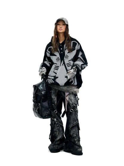 A-Line Baggy Jeans with Hardware Details-IYAMIUIO