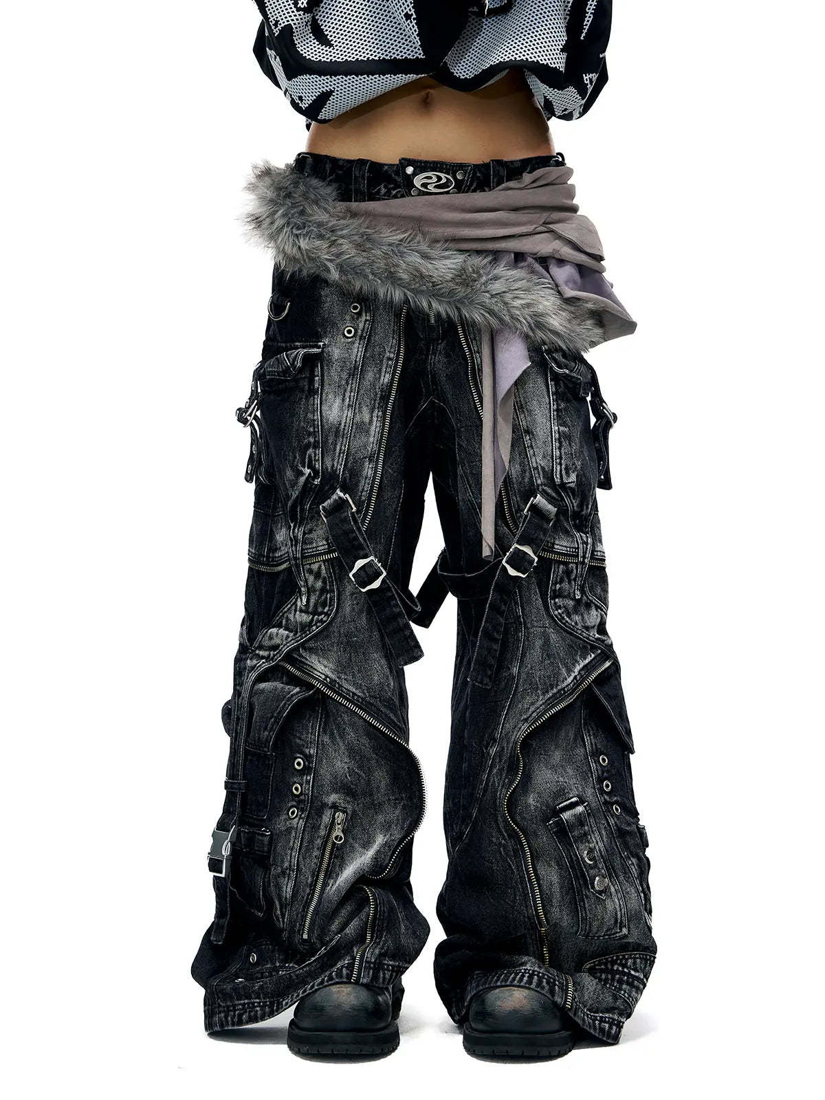 A-Line Baggy Jeans with Hardware Details-IYAMIUIO