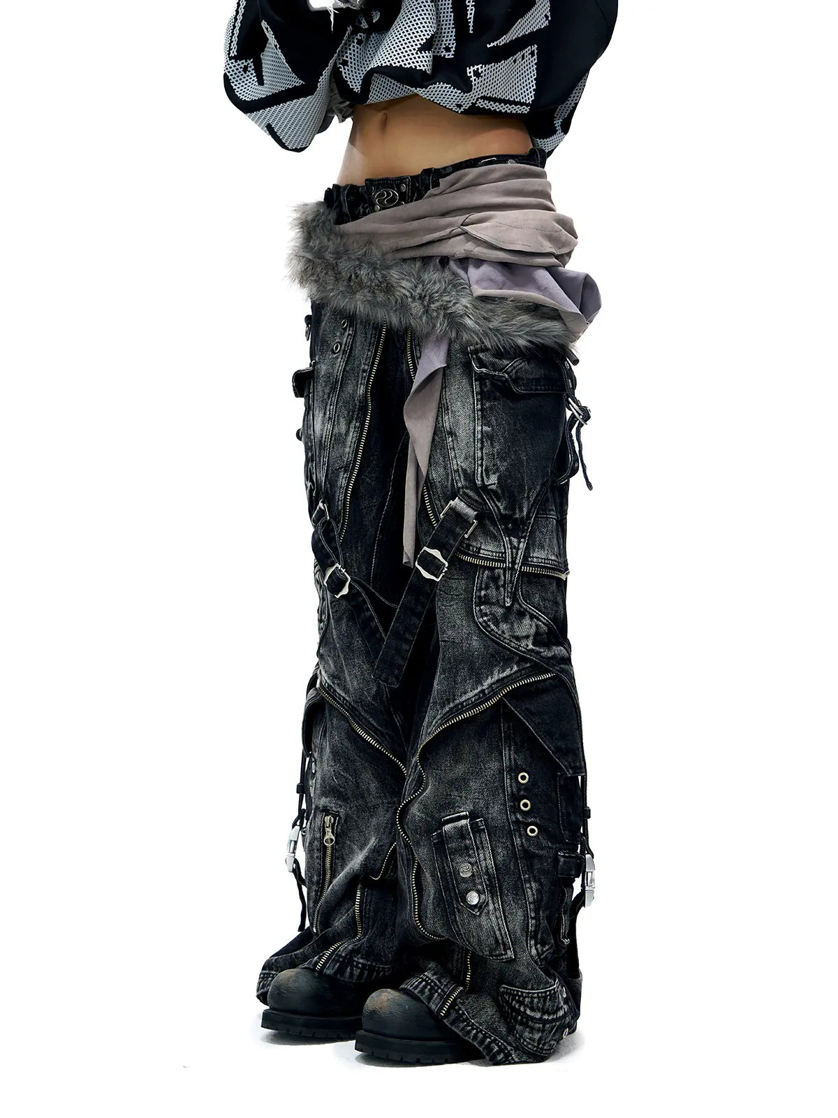 A-Line Baggy Jeans with Hardware Details-IYAMIUIO