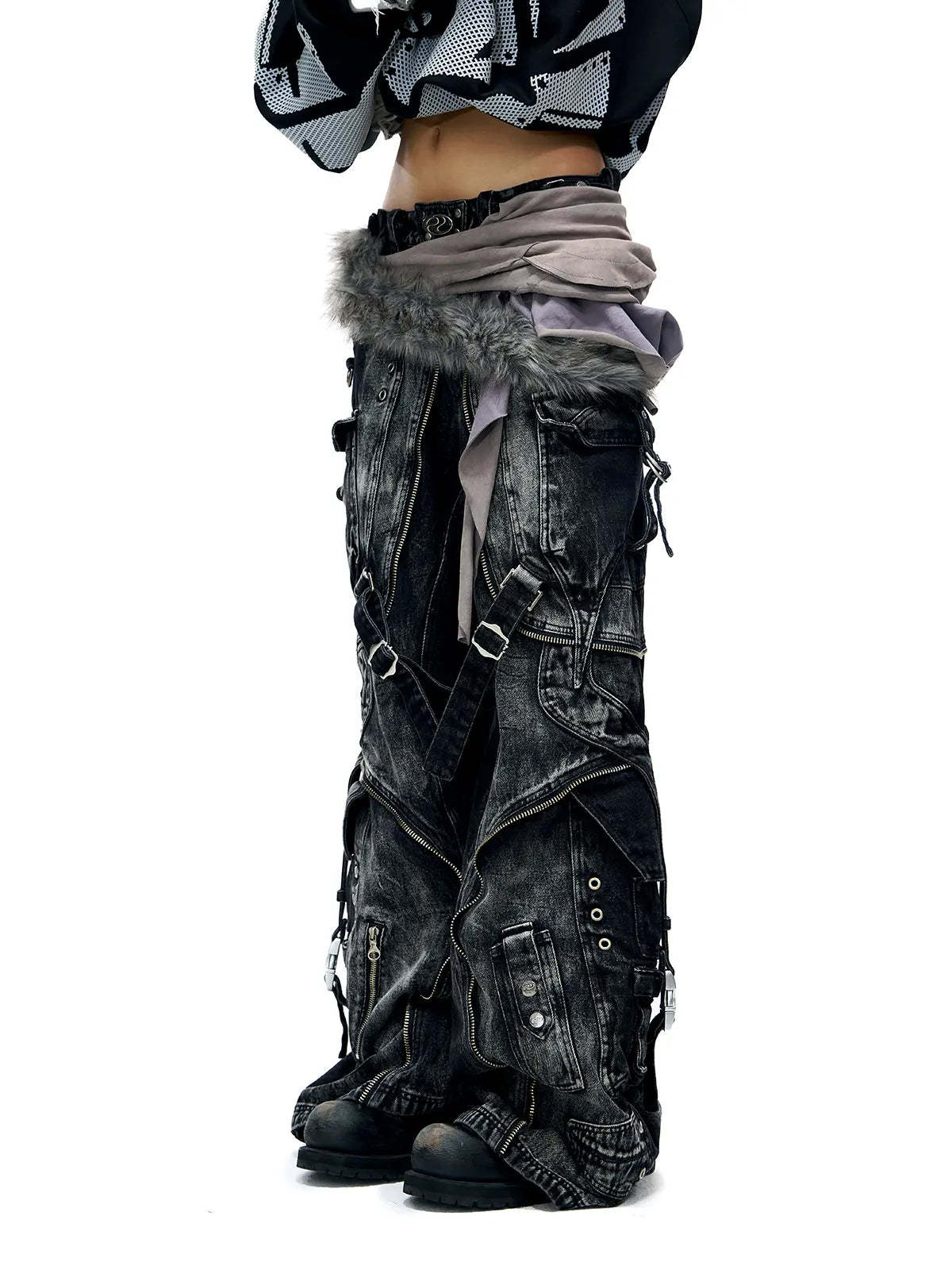 A-Line Baggy Jeans with Hardware Details-IYAMIUIO