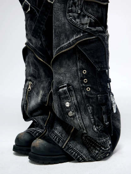 A-Line Baggy Jeans with Hardware Details-IYAMIUIO
