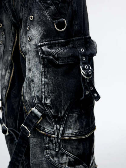 A-Line Baggy Jeans with Hardware Details-IYAMIUIO