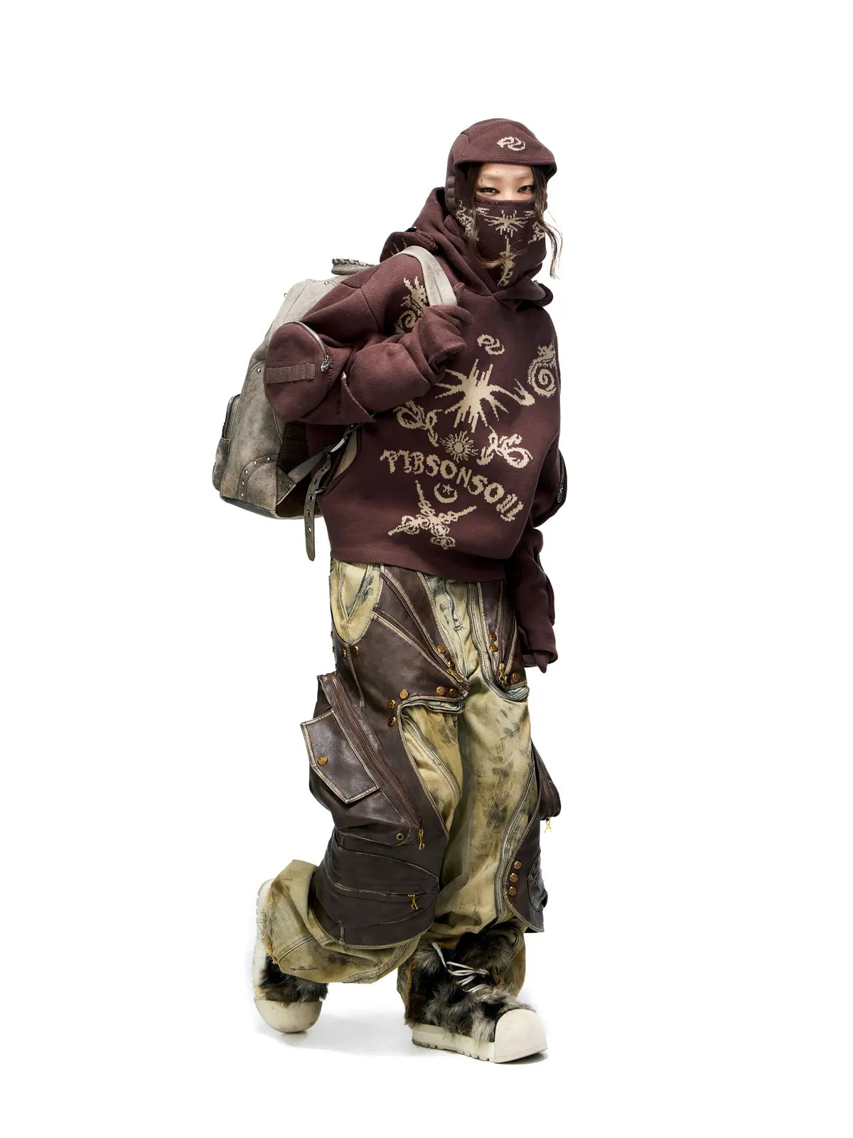 Totem Hoodie Sweater with Face Mask-IYAMIUIO