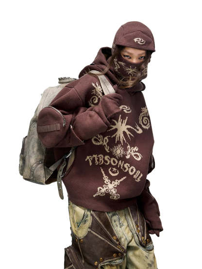Totem Hoodie Sweater with Face Mask-IYAMIUIO