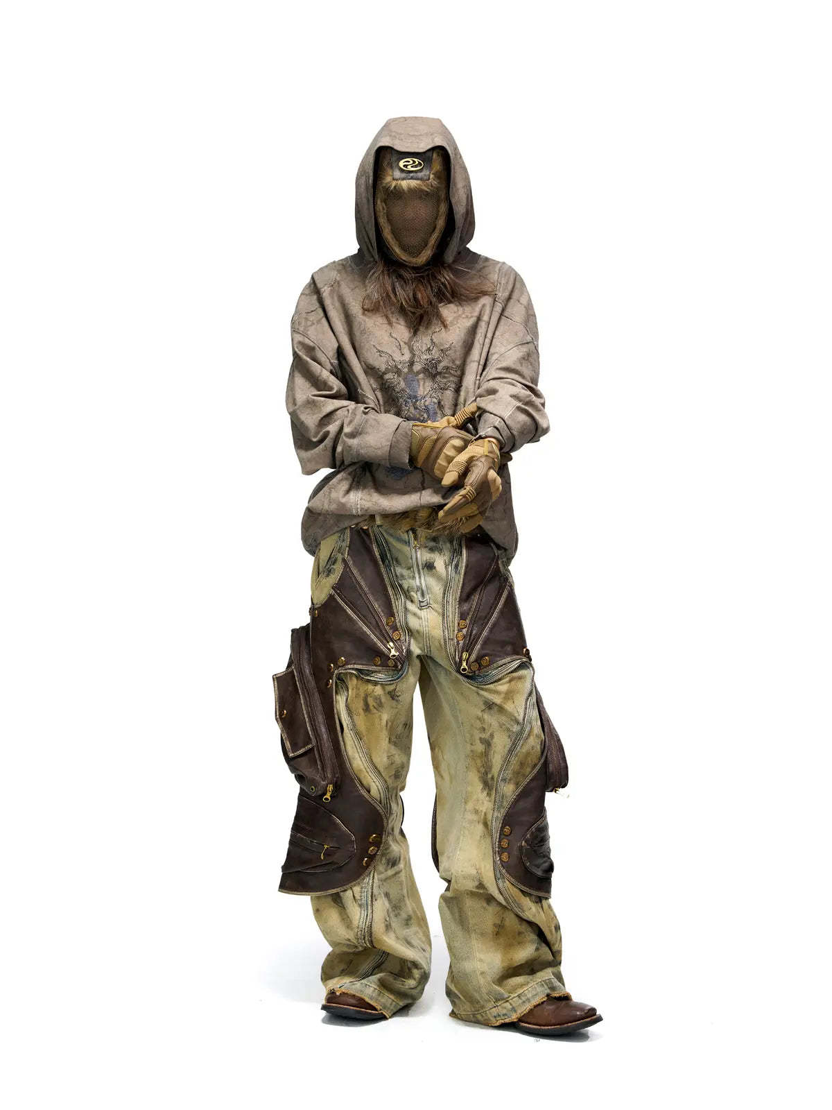 Vintage Sun Totem Distressed Hoodies-IYAMIUIO