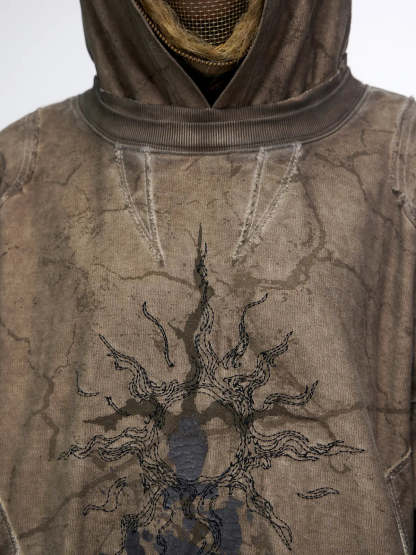 Vintage Sun Totem Distressed Hoodies-IYAMIUIO