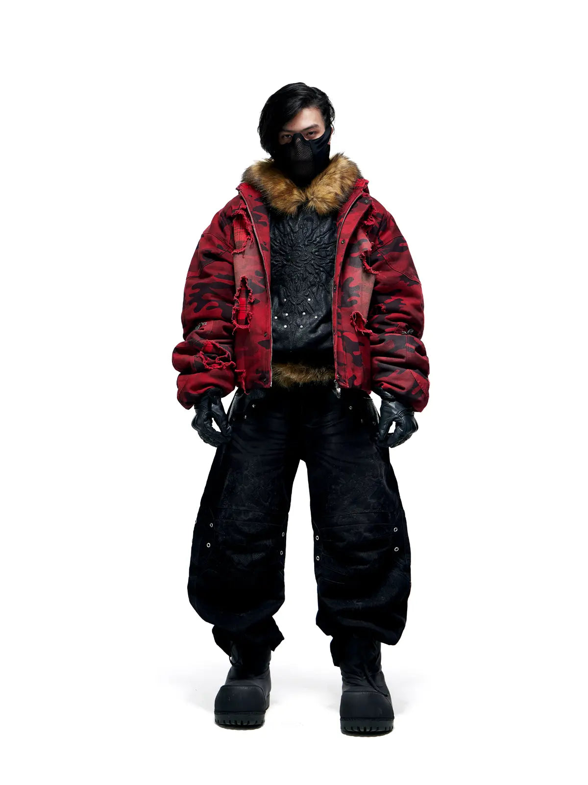 Red Camo Hoodie  Cotton Jacket-IYAMIUIO