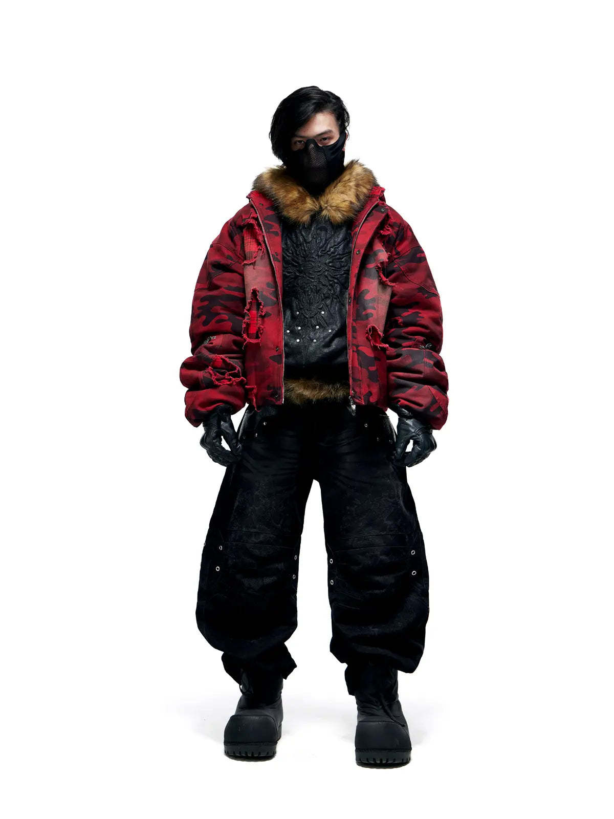 Red Camo Hoodie  Cotton Jacket-IYAMIUIO