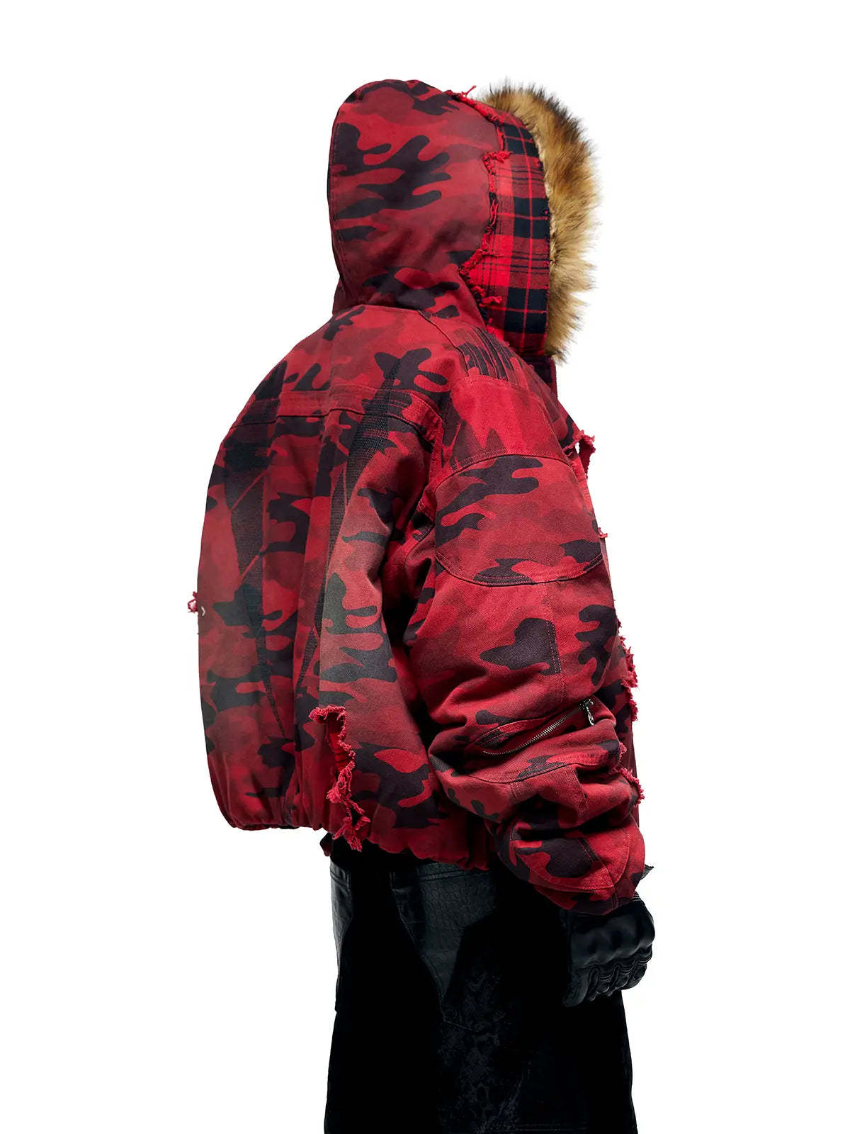 Red Camo Hoodie  Cotton Jacket-IYAMIUIO
