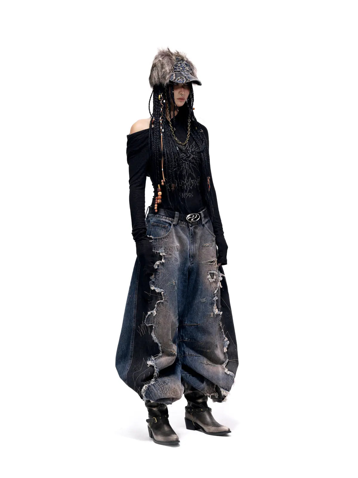 Curved Blade Denim Jeans-IYAMIUIO