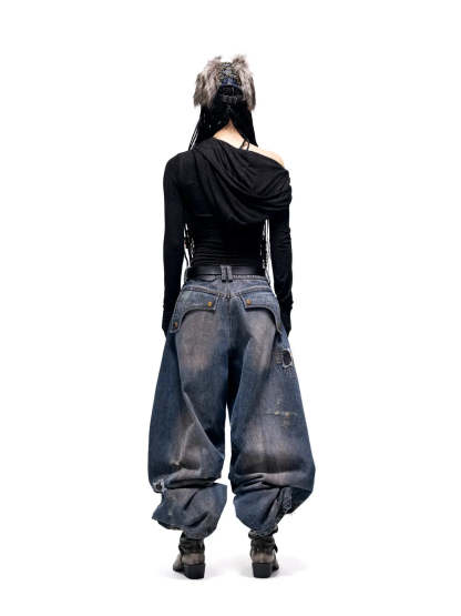 Curved Blade Denim Jeans-IYAMIUIO