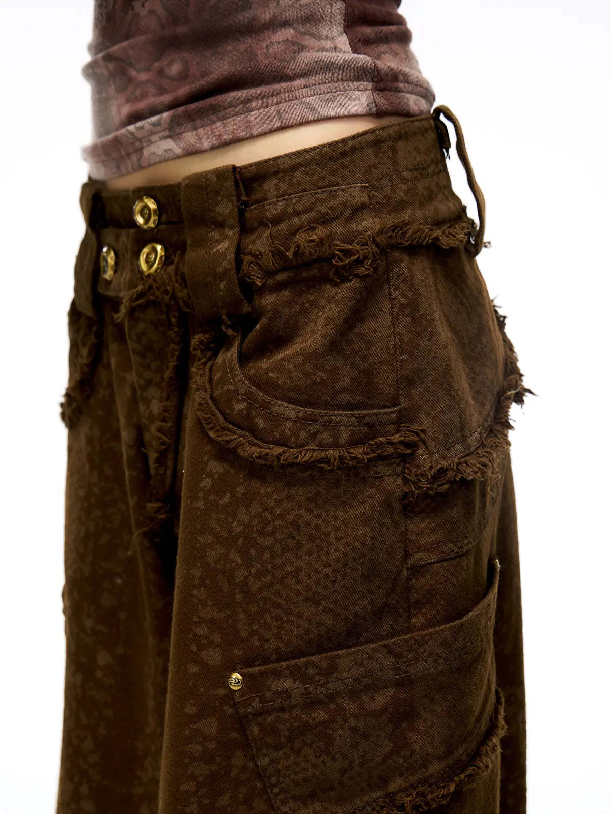 Personsoul Brown Snake Print Denim Jeans-IYAMIUIO