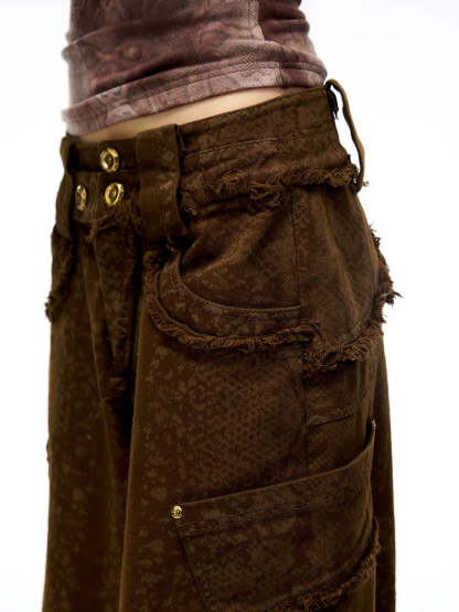 Personsoul Brown Snake Print Denim Jeans-IYAMIUIO