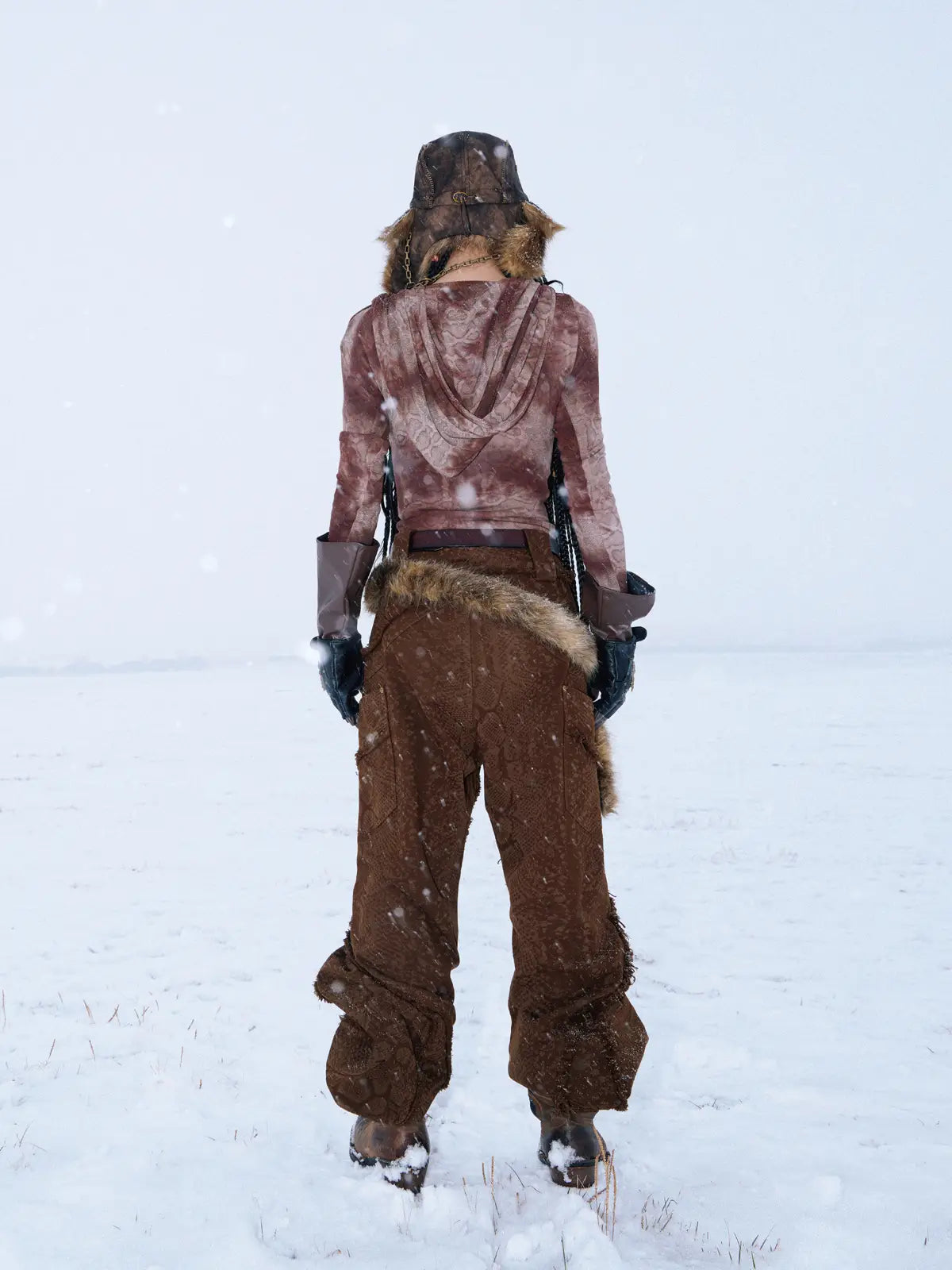 Personsoul Brown Snake Print Denim Jeans-IYAMIUIO