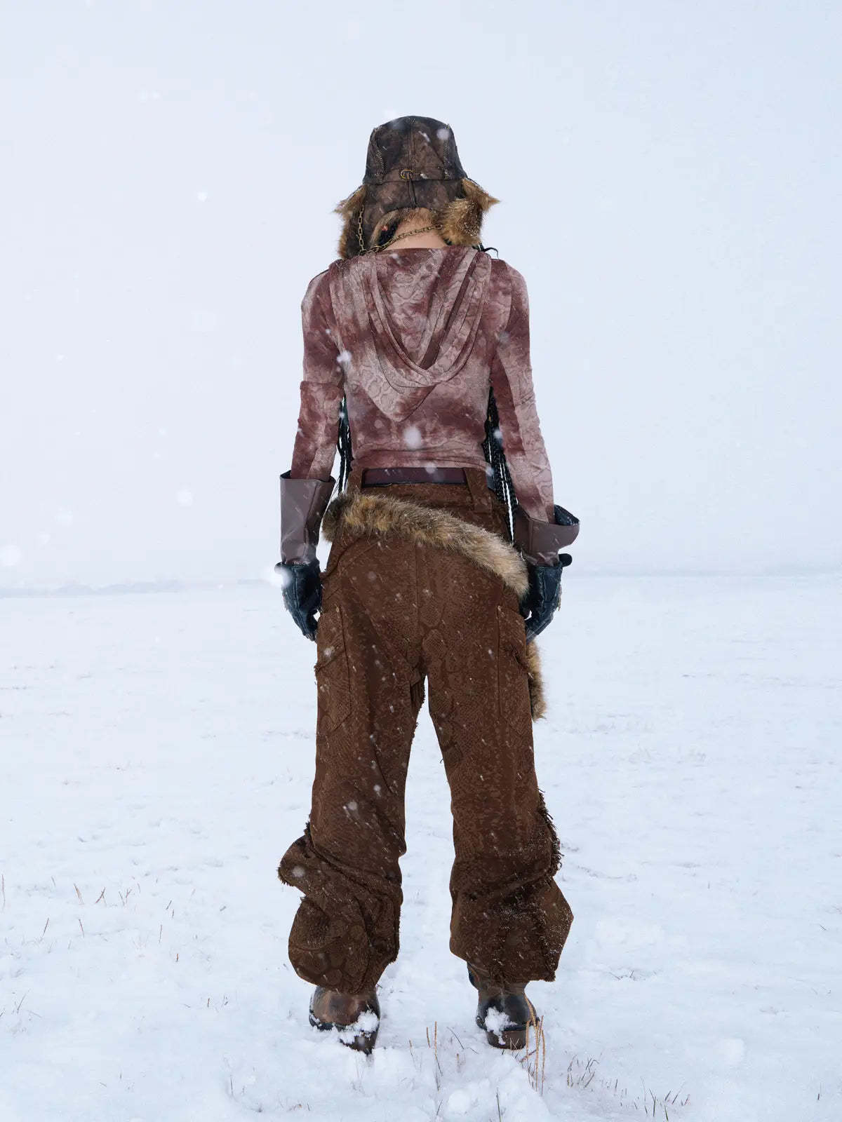 Personsoul Brown Snake Print Denim Jeans-IYAMIUIO