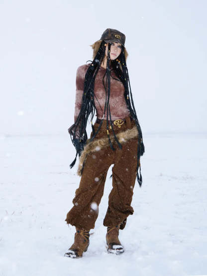 Personsoul Brown Snake Print Denim Jeans-IYAMIUIO